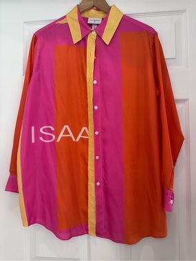 Isaac’s Mizrahi & Target Colorblock Pink & Orange Button-Up Silk Shirt Size M